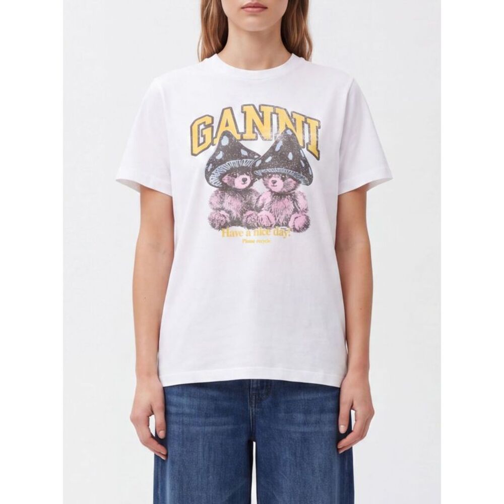 Ganni Women Teddy Bear Print Organic Cotton T-Shirt Ganni With Logo